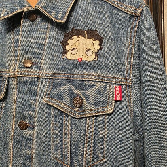 Vintage Betty Boop Denim Jacket Medium Betty Biker Embroidered - Picture 3 of 10